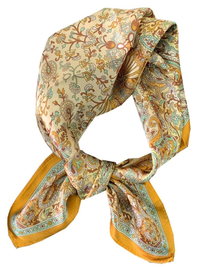 NIDMIDO Women's Square Neck Satin Silk Scarfs Head Scarf Satin Silk Feeling Scarf Sleeping Hair Wrapping Night 27.5" (B Yellow) - Image 1